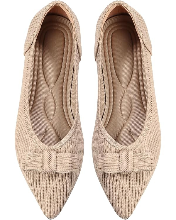 Women's Flats Pointed Toe Ballet Shoes with Bow Comfortable Knit Dressy Flat | Amazon (US)