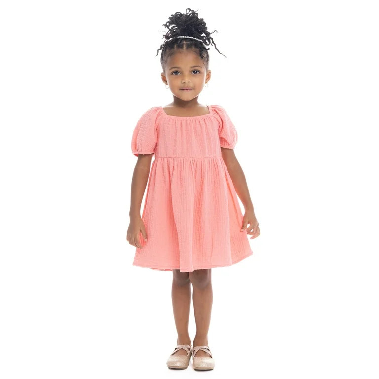 Wonder Nation Toddler Girl Cotton Swiss Dot Dress with Puff Sleeves, Sizes 12M-5T | Walmart (US)