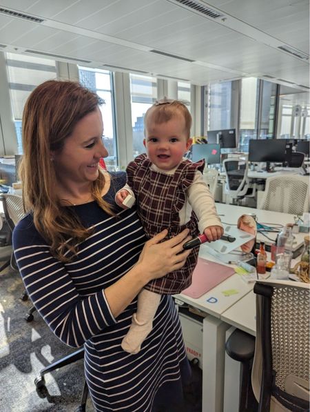 Lily and I at the office today. I’m wearing the Vineyard Vines Colorblock Dress in Navy Stripe  