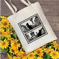 Book Lover Canvas Tote Bag, Cats On Bookshelf, Cat Lover, Library Bag, Gift For Reader, Bookworm, Sh | Etsy (CAD)