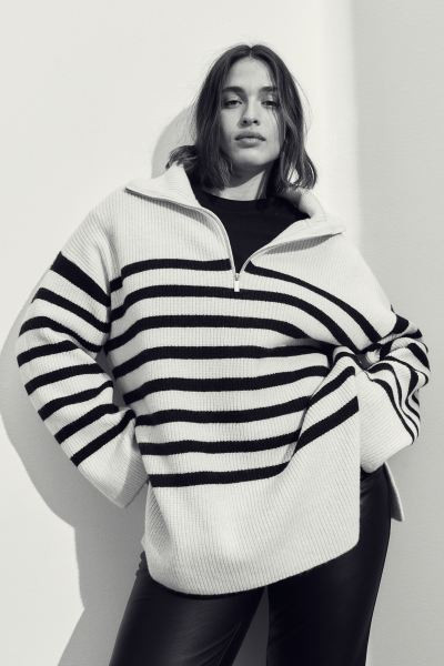 Zip-top rib-knit jumper - Beige - Ladies | H&M GB | H&M (UK, MY, IN, SG, PH, TW, HK)