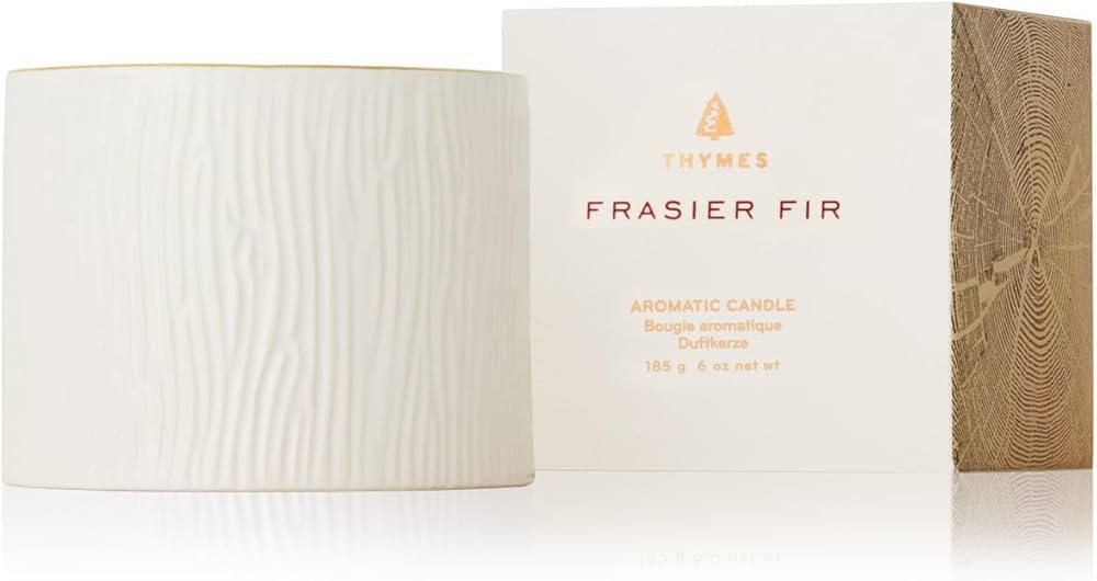 Thymes Frasier Fir Candle - Gilded Wood Grain Ceramic Jar Candles - Mountain Fresh Scented Candle... | Amazon (US)