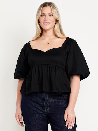Puff-Sleeve Poplin Peplum Top | Old Navy (US)