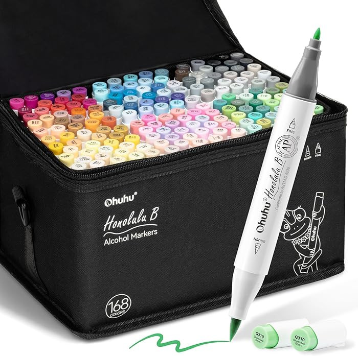 Ohuhu Alcohol Markers Brush Tip: 168-Color Double Tipped Art Marker Set for Artist Adults Colorin... | Amazon (US)