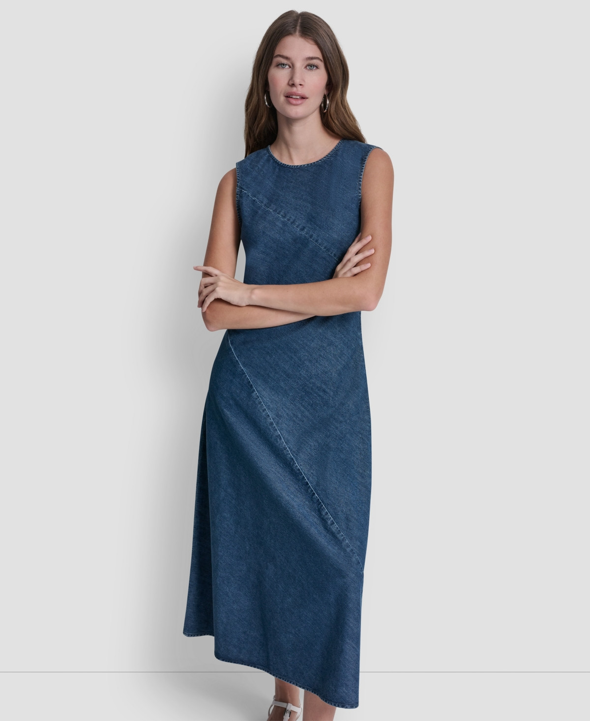 Dkny Jeans Petite Sleeveless Crewneck Bias Cut Dress - Journey | Macy's