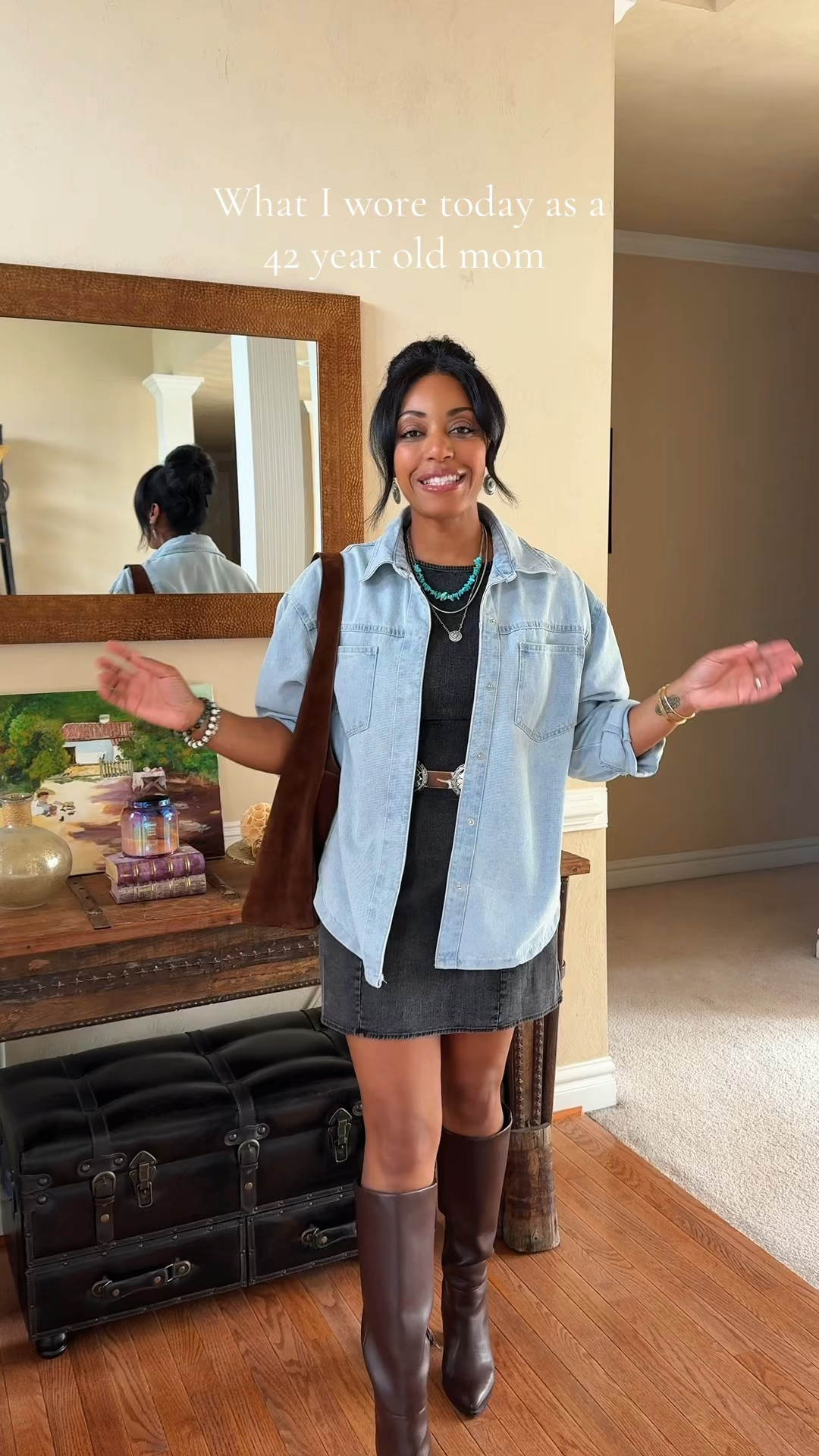 Denim on denim today.#outfitinspo #over40style #outfitideas #momstyle 