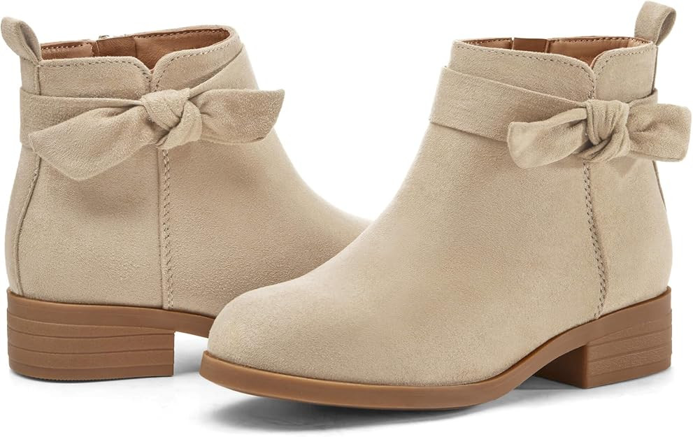 Coutgo Girls Toddler Bow knot Ankle Boots Low Chunky Heel Side Zipper Cute Dress Booties Little B... | Amazon (US)
