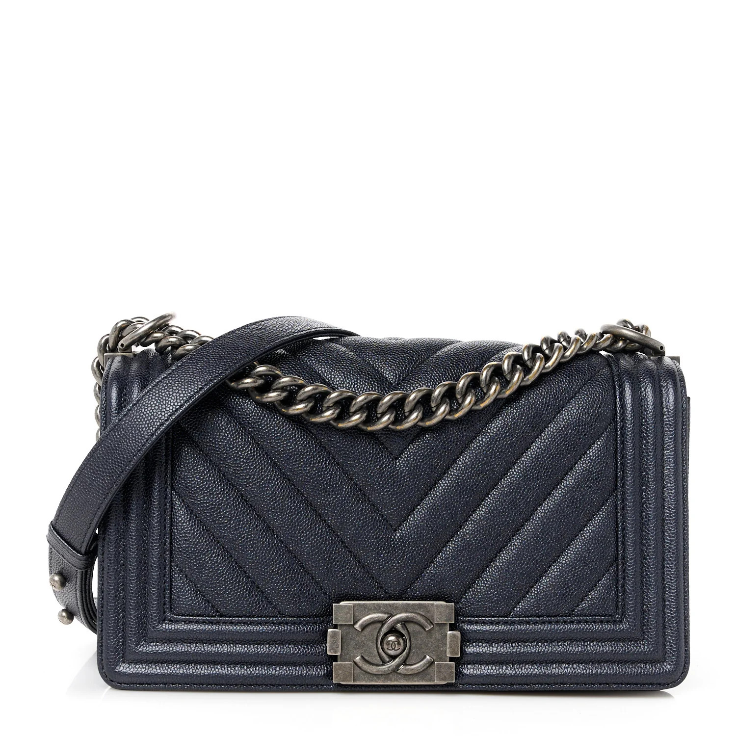 Caviar Chevron Quilted Medium Boy Flap Black | FASHIONPHILE (US)