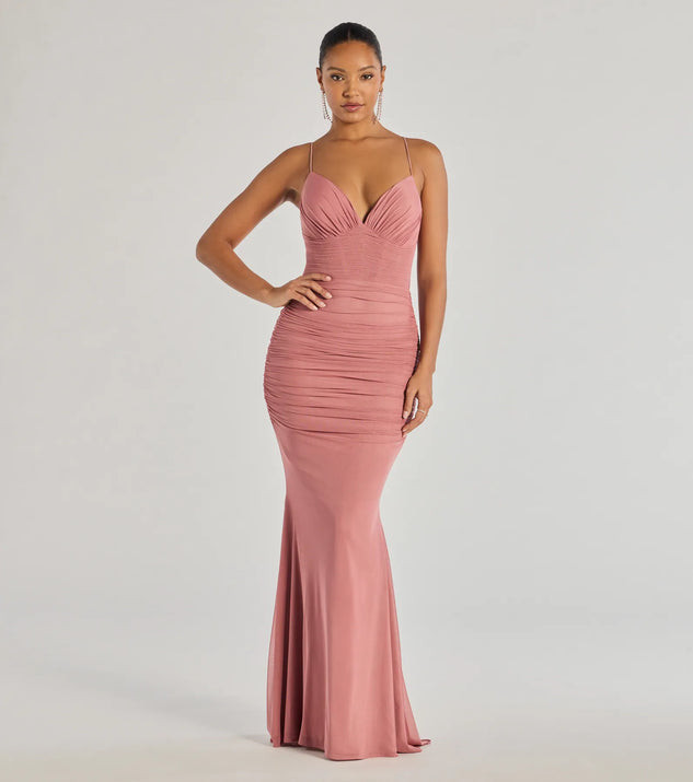 Lexi Formal Mesh Lace-Up Mermaid Long Dress | Windsor Stores