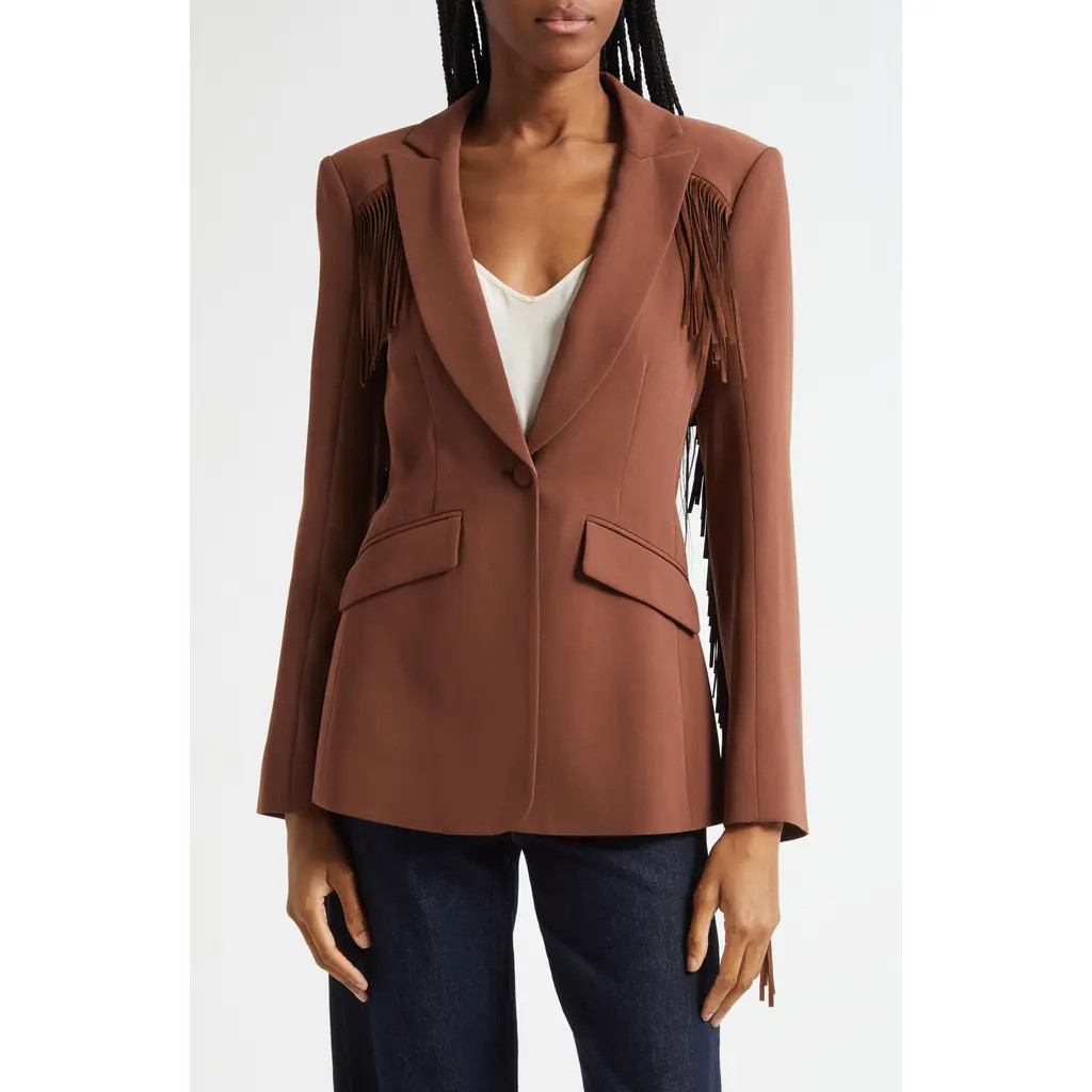 Cinq à Sept Western Fringe Trim Blazer in Dark Sepia at Nordstrom, Size 10 | Nordstrom