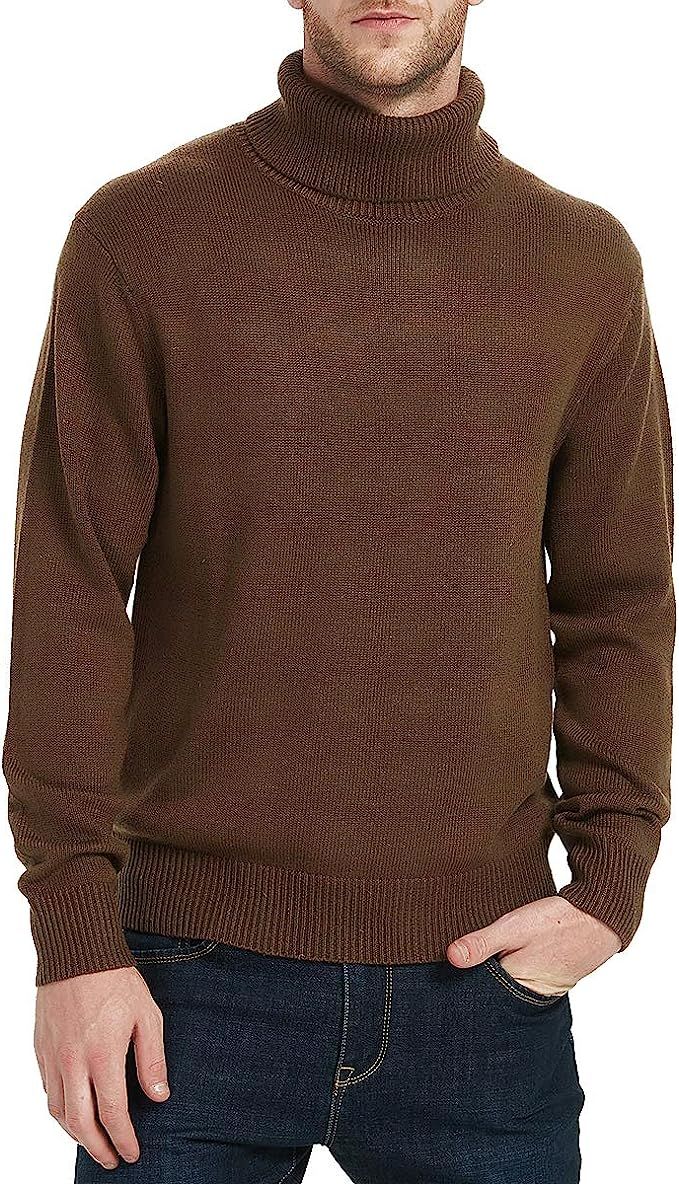 Amazon.com: Kallspin Men's Merino Wool Blend Relax Fit Turtle Neck Sweater Pullover Dark Brown : ... | Amazon (US)