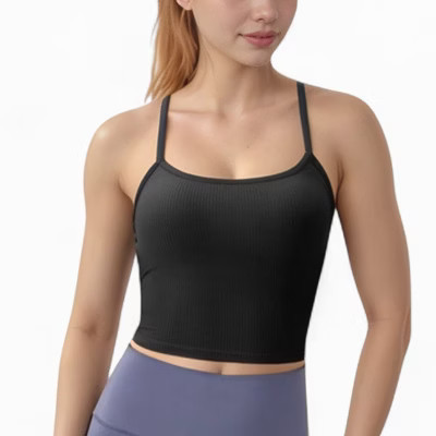 Anna-Kaci Active Women's Ribbed Cropped Tank with Strappy Back and Stretch Fit for Lightweight Layering - Large, Black | Target