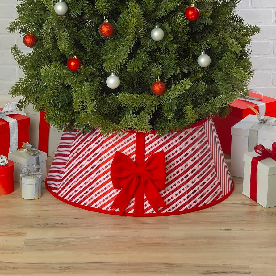 New Traditions - Christmas Tree Collar Stand Band (White & Red Glitter Candy Cane Stripe Print wi... | Amazon (US)
