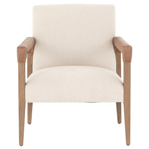 Jolie Modern Classic Cream Upholstered Brown Wood Living Room Arm Chair | Kathy Kuo Home