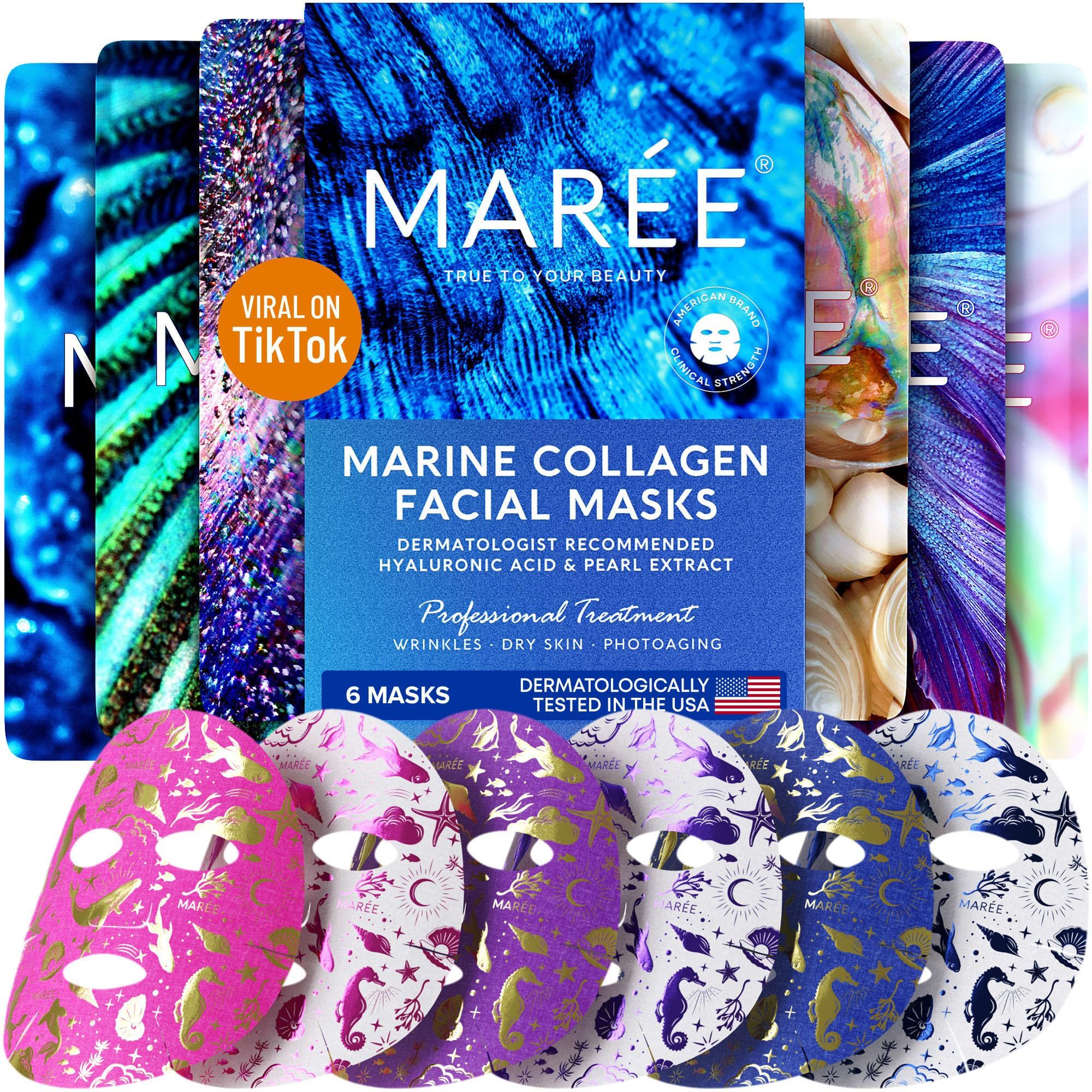 MAREE Facial Masks with Marine Collagen & Hyaluronic Acid - Sheet Moisturizing Masks for Face wit... | Amazon (US)