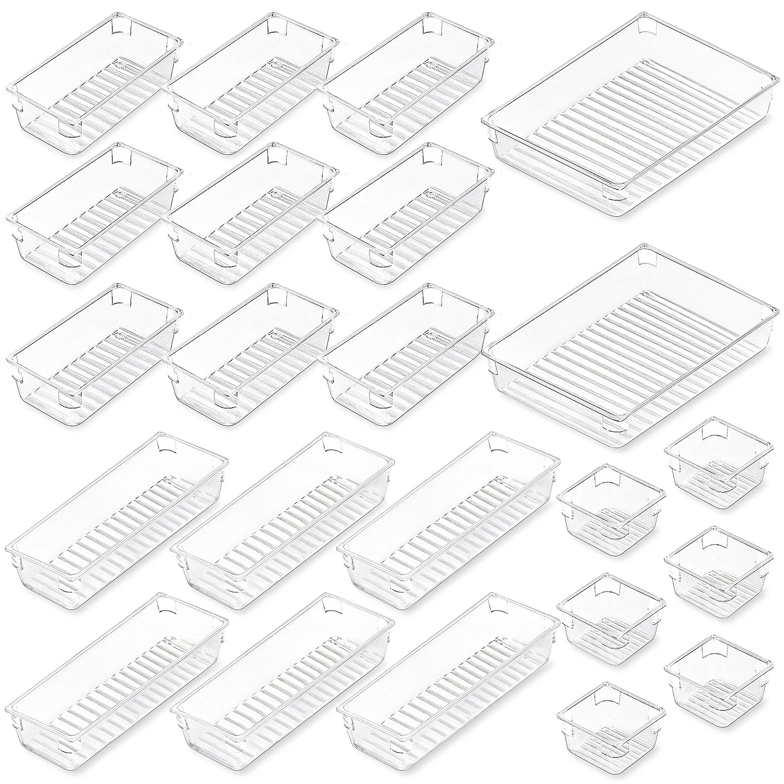 23 PCS Clear Plastic Drawer Organizers Set, CHEFSTORY 4-Size Versatile Bathroom and Vanity Trays | Walmart (US)