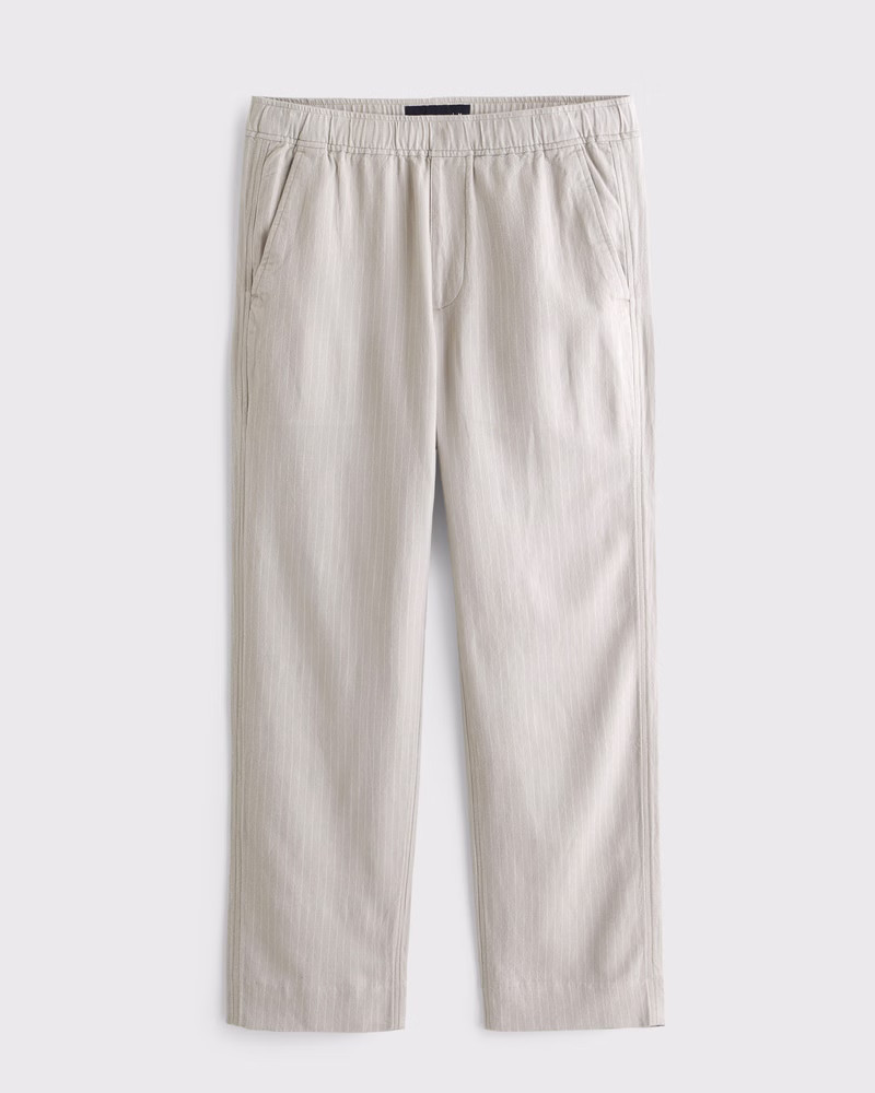 Abercrombie & Fitch Men's Relaxed Straight Tailored Linen-Blend Pull-On Pant in Ash Stripe - Size XL | Abercrombie & Fitch (US)
