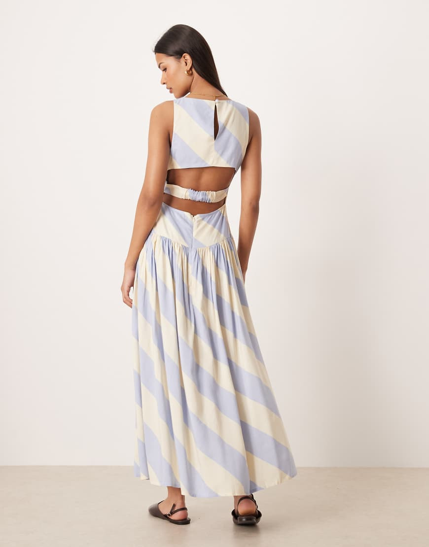 ASOS DESIGN racer maxi sundress with cut out back in blue and white stripe-Multi | ASOS (Global)