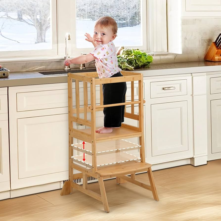 COSYLAND Toddler Standing Tower - Adjustable Height Toddler Kitchen Stool Helper - Kids Kitchen S... | Amazon (US)