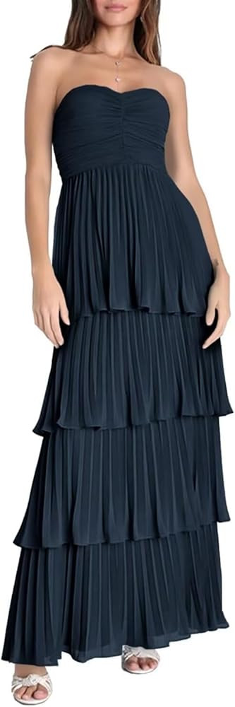 Dessiny Strapless Tiered Chiffon Bridesmaid Dresses for Women Long Sweetheart Formal Party Dress ... | Amazon (US)