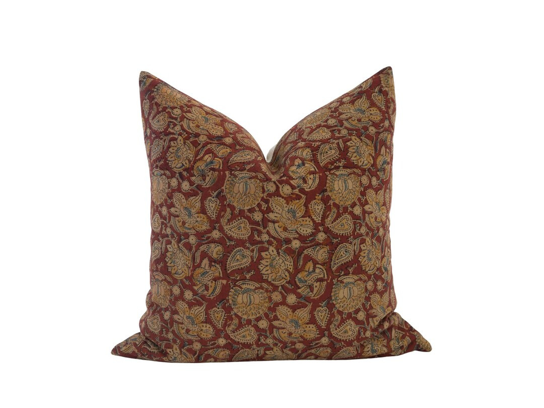 NOELLE || 14x20 20x20 Red Floral Block Print Cover Fall Holiday Pillow Dark Red Burgundy Crimson ... | Etsy (US)