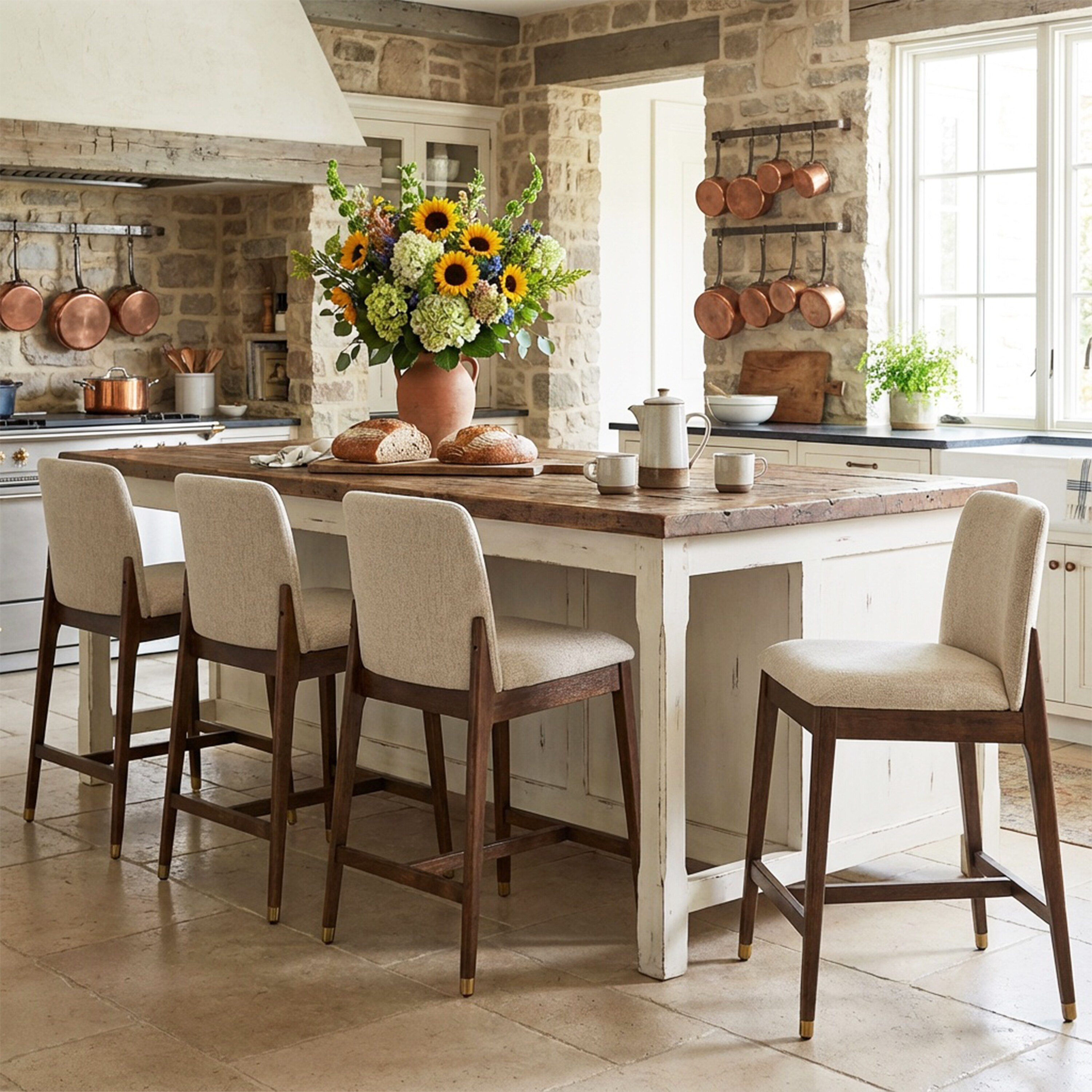 Christopher Knight Home Set of 4 Beige Upholstered Wooden Counter Stools with Walnut Finish Rubber one_size | 364837 | Lowe's