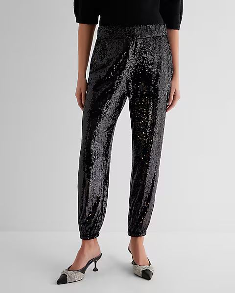 High Waisted Sequin Joggers | Express