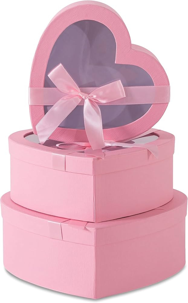 Soul & Lane Pink Heart Shaped Gift Boxes with Clear Lids and Decorative Bows: Set of 3 Cardboard ... | Amazon (US)