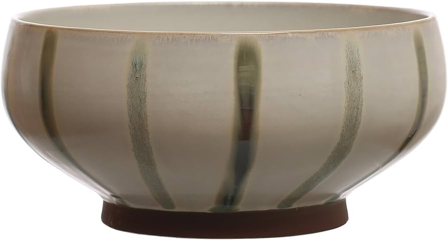 Bloomingville 10 Inches Round Hand-Painted Stoneware Bowl with Stripes and Reactive Glaze, Cream ... | Amazon (US)