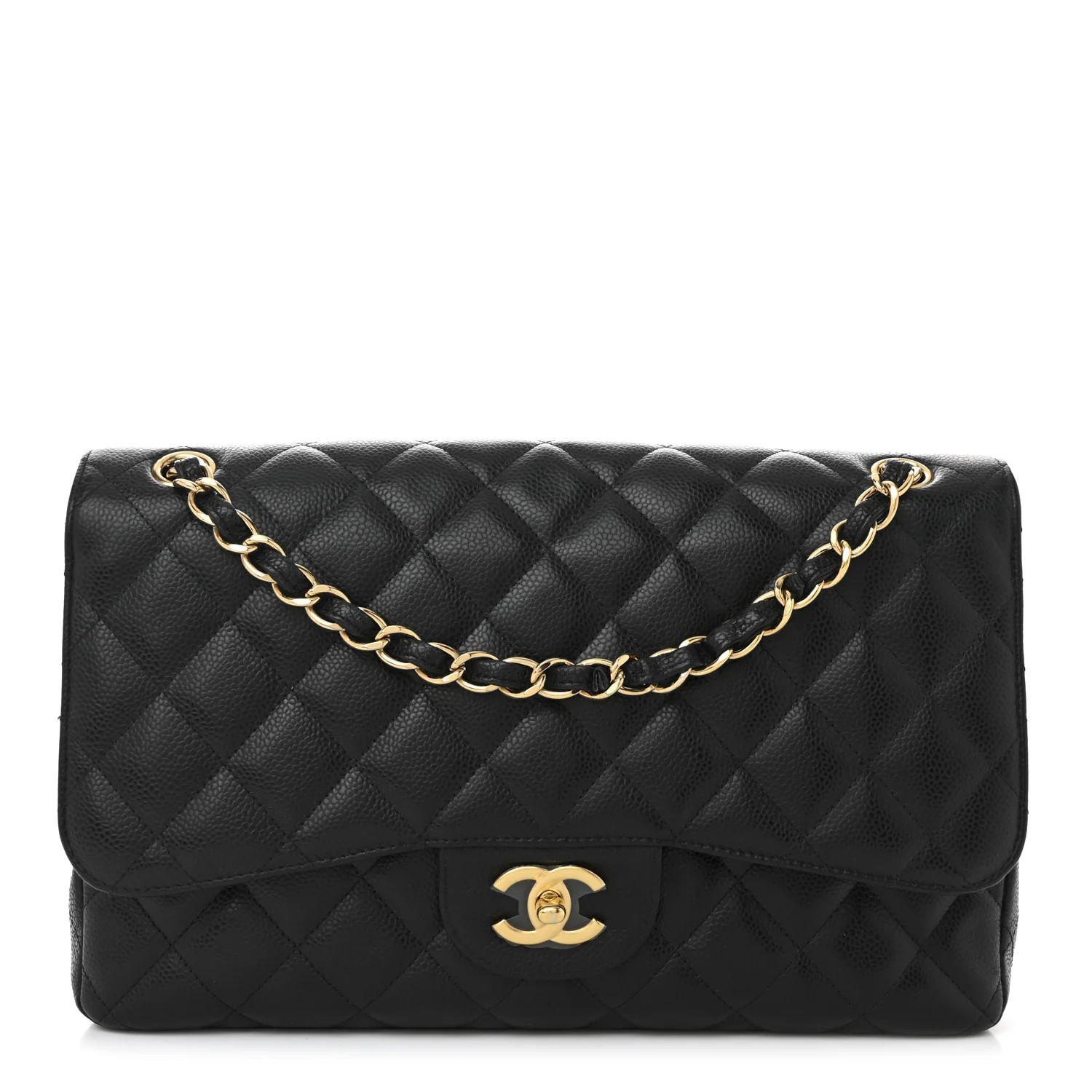 Caviar Quilted Jumbo Double Flap Black | FASHIONPHILE (US)