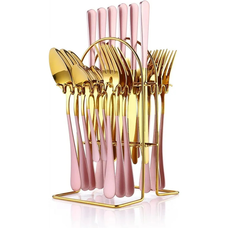 24 Pieces Flatware Set, Stainless Steel Flatware Set with Silverware Holder Spoons Forks Knives, ... | Walmart (US)