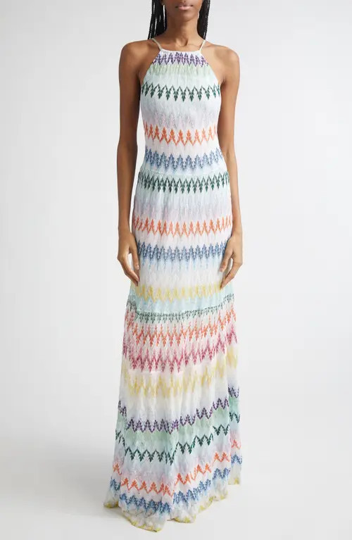 Missoni Metallic Zigzag Raschel Knit Maxi Dress in Multicolor On White Base at Nordstrom, Size 0 Us | Nordstrom
