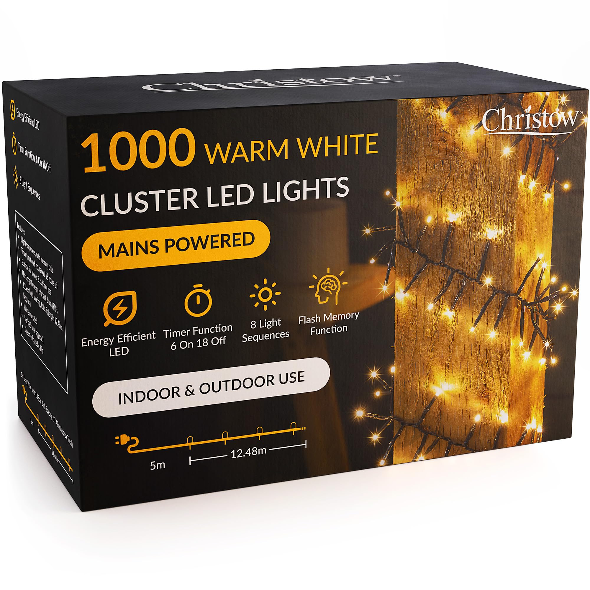 CHRISTOW 1000 LED Cluster Christmas Tree Lights, Warm White Fairy Lights with Timer, 8 Light Mode... | Amazon (UK)
