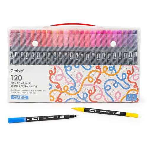 Grabie 120 Colors Dual Tip (Brush and Fine Point) Marker for Adult Coloring Books, Double Tip Brush Pens Coloring Markers for Kids, Fine Tip Art Markers Set,Art Supplier for Kids Adults Drawing | Amazon (US)