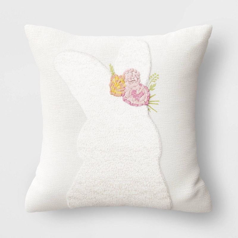 Floral Tufted Bunny Silhouette Easter Square Throw Pillow Ivory - Threshold™ | Target