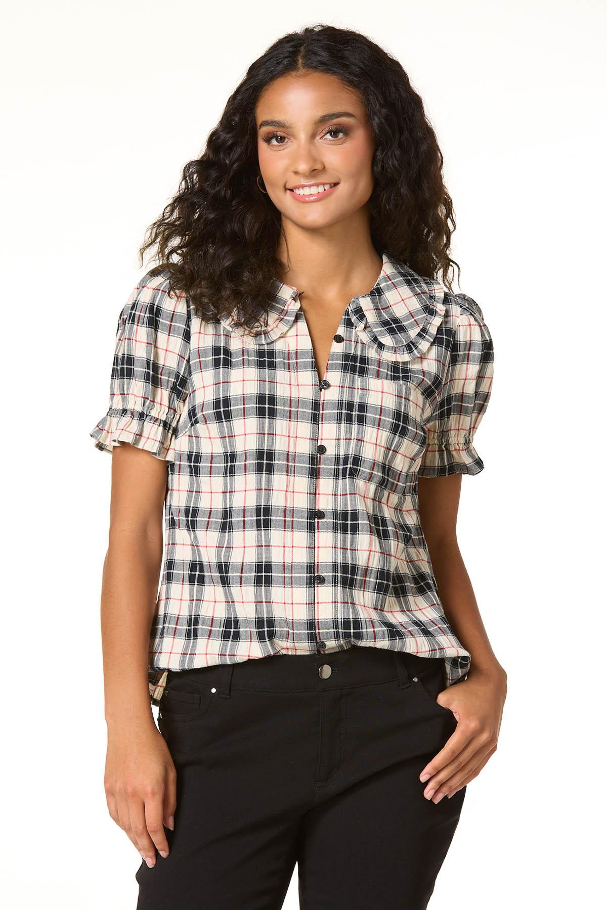 Check Puff Sleeve Top | Cato Fashions