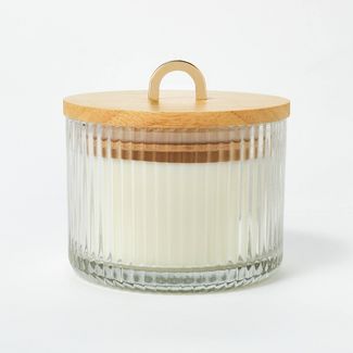 13oz 3 Wick Wood Lidded Ribbed Glass Clove and Black Currant Candle White - Threshold™ designed... | Target