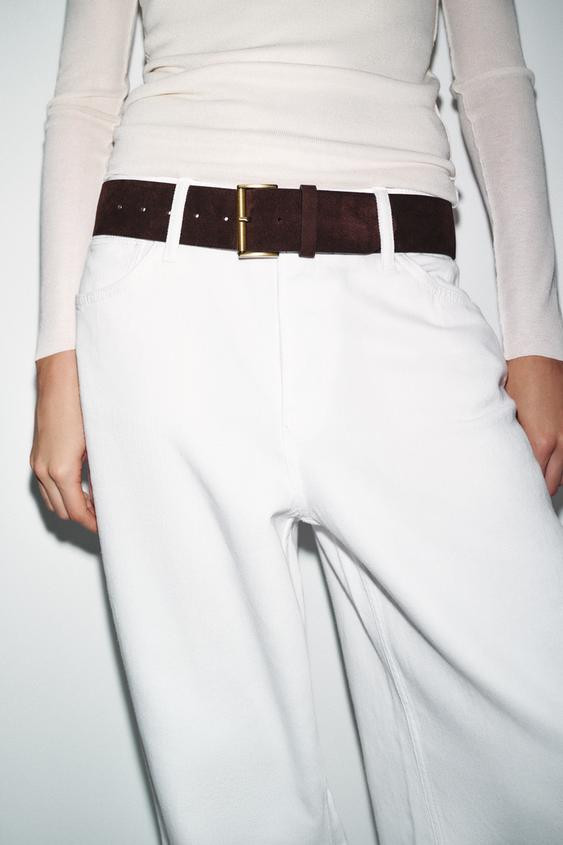 100% SUEDE LEATHER BELT WITH RECTANGULAR BUCKLE | Zara US