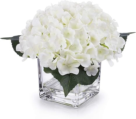 Enova Home Artificial Hydrangea Silk Flowers Arrangements in Glass Vase for Home Wedding Decorati... | Amazon (US)