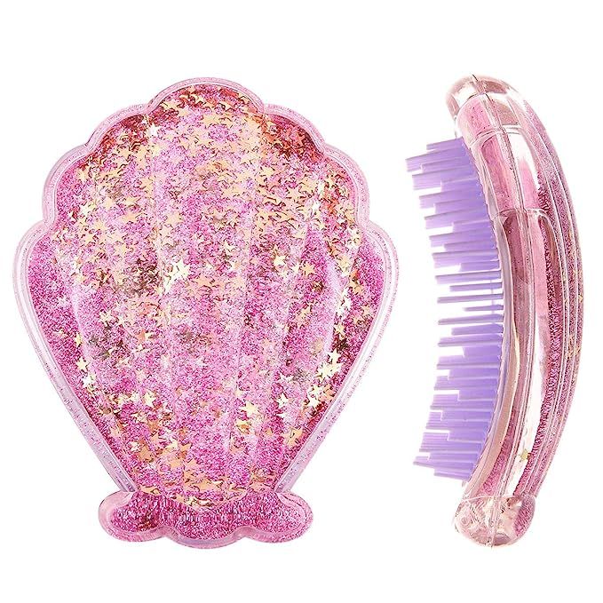 Mermaid Detangling Hair Brush, Luxspire Christmas Hair Brush for Girls Kids Woman, Shell Glitter ... | Amazon (US)