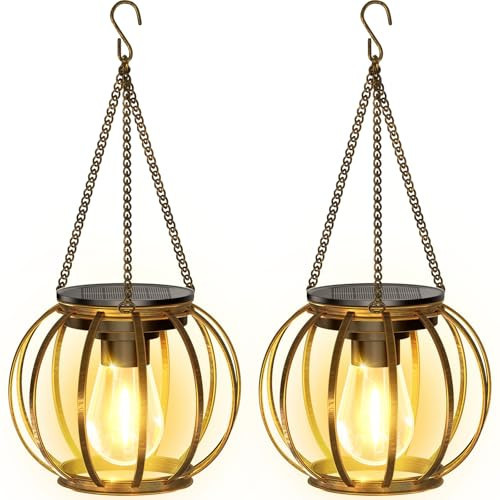 KOOPER Solar Lanterns Outdoor Waterproof, Upgraded Bronze Metal Hanging Solar Lights Outdoor Lanterns, Brighter Auto On/Off Outdoor Hanging Lantern for Yard Patio Pathway Porch Garden Decor 2 Pack | Amazon (US)