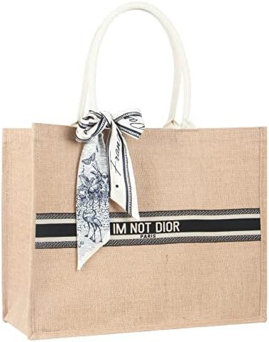 Large-Beach-Bag-Jute-Straw-Bag-Beach-Tote-Burlap-Shoulder-Reusable-Grocery-Shoulder-Handbag for W... | Amazon (US)