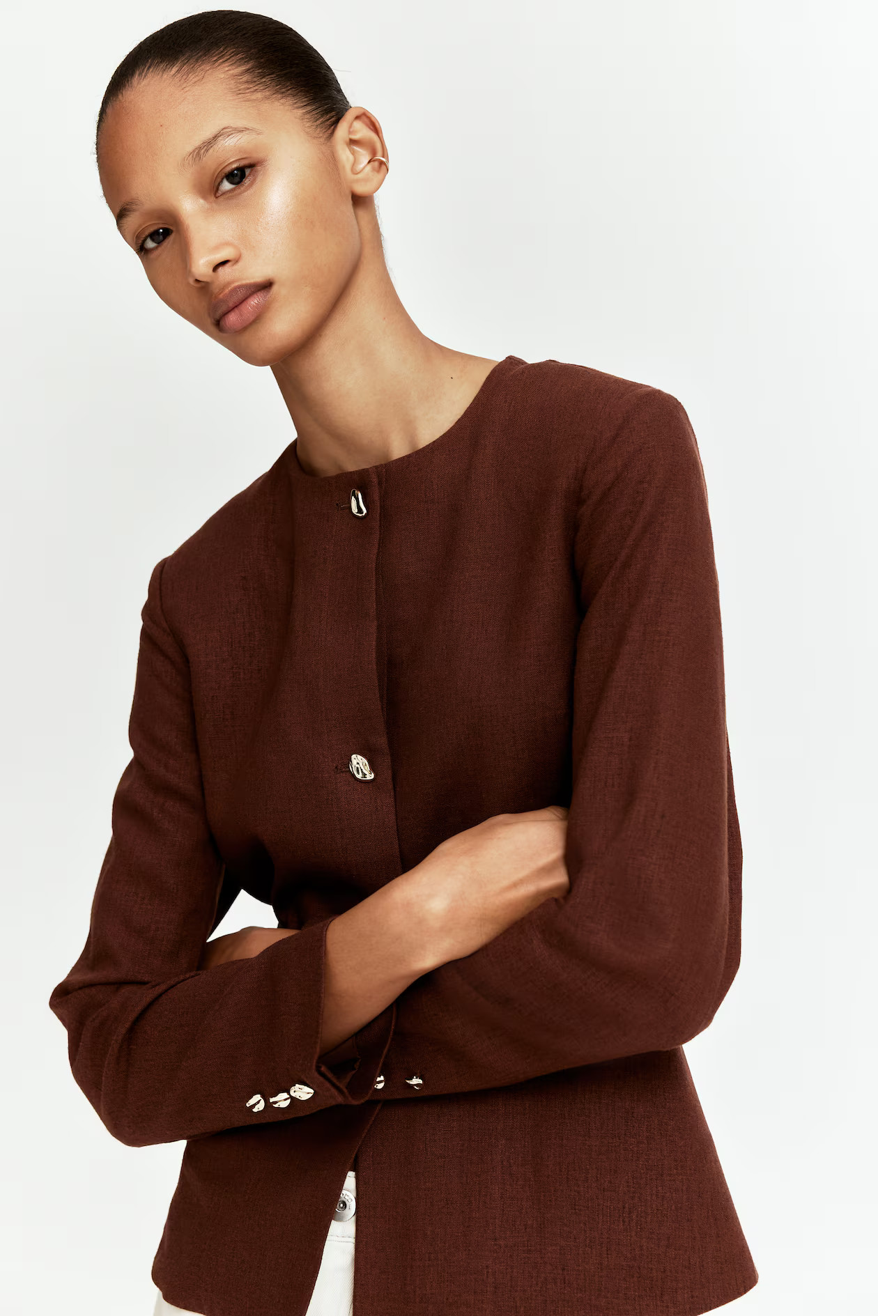 Linen-blend peplum jacket | H&M (UK, MY, IN, SG, PH, TW, HK)