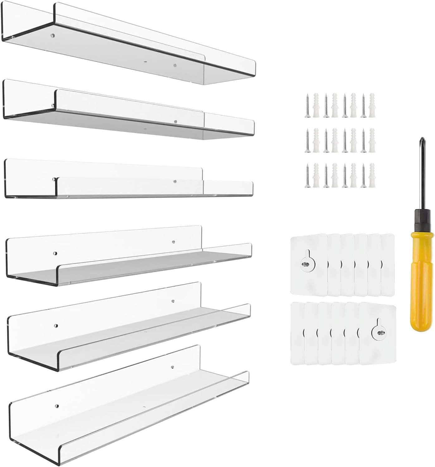 Hmdivor 6 Pack 15'' Clear Acrylic Shelves for Wall Mounted Display Ledge Storage, Acrylic Floatin... | Amazon (US)