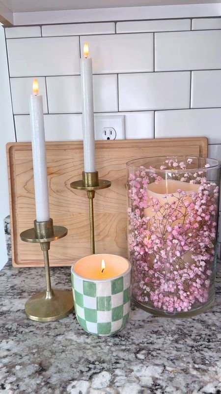 Spring decor idea with babys breath - linked my vase, flameless candles, and my flower cardigan. Pink lily, Amazon, Home Depot. 

#LTKfindsunder50 #LTKhome #LTKVideo