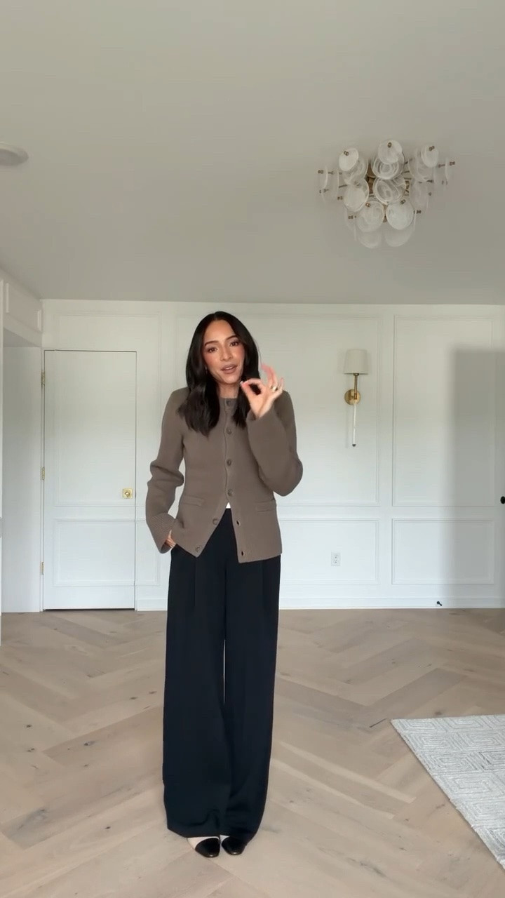 Use code NENAXSPANX to save 15% off your first Spanx order!! These pants have pleats in the front, pockets, and a normal waist band! They’re made with my favorite material of all time! Wearing size S cardigan and size XS Talk black trousers 

work outfit, workwear, office outfit, business casual workwear, fall outfits, fall fashion, fashion over 30

#LTKSeasonal #LTKWorkwear #LTKTravel