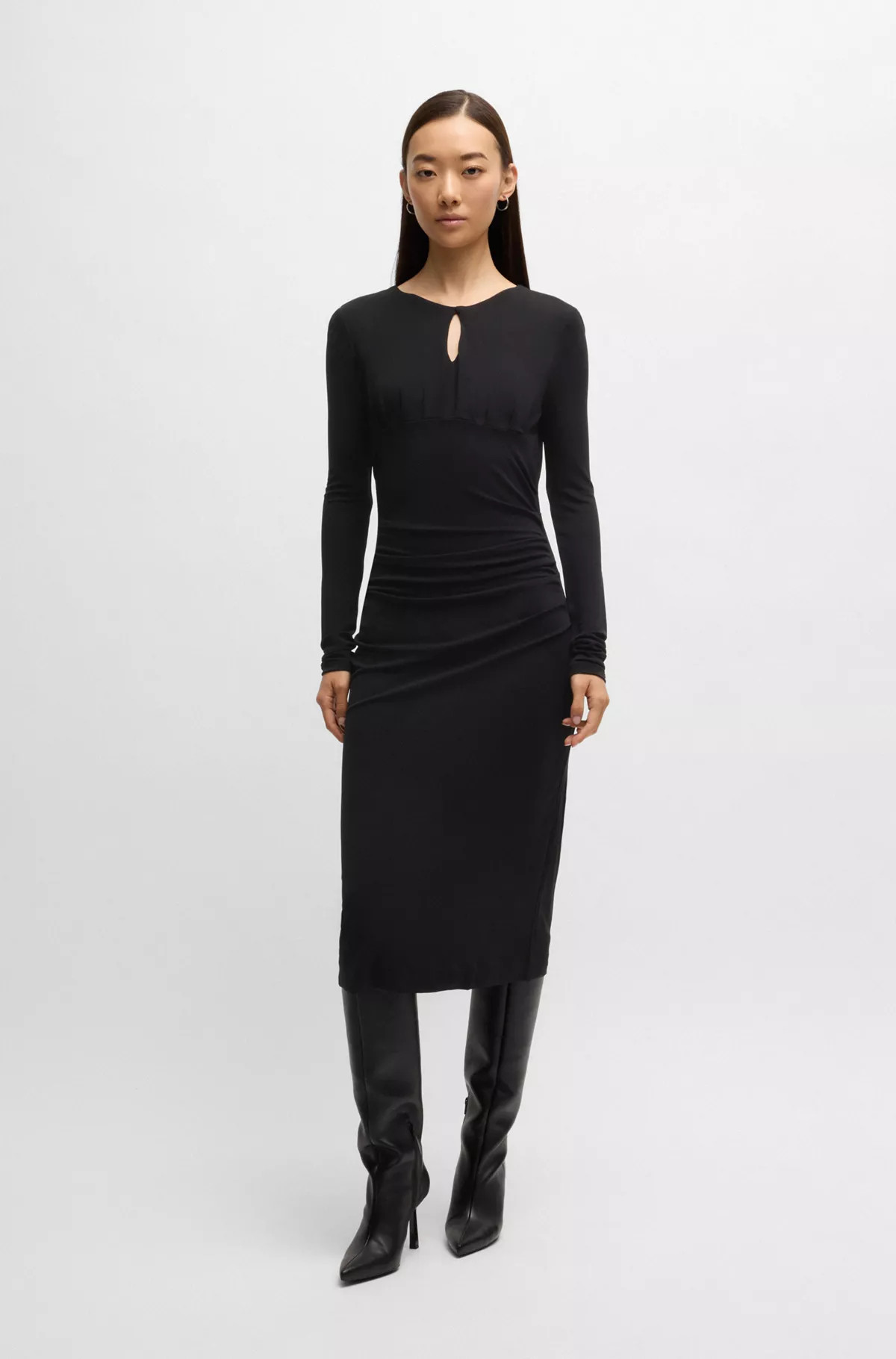 Sleeveless jersey dress with gathered details | Hugo Boss (US)
