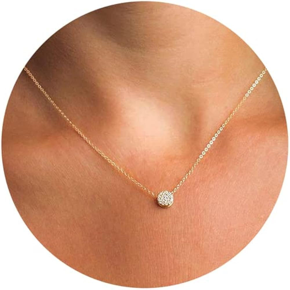 Valloey Rover Tiny Dot Pendant Necklace,Dainty 14K Gold Plated Sterling Silver Round Dot Circle C... | Amazon (US)