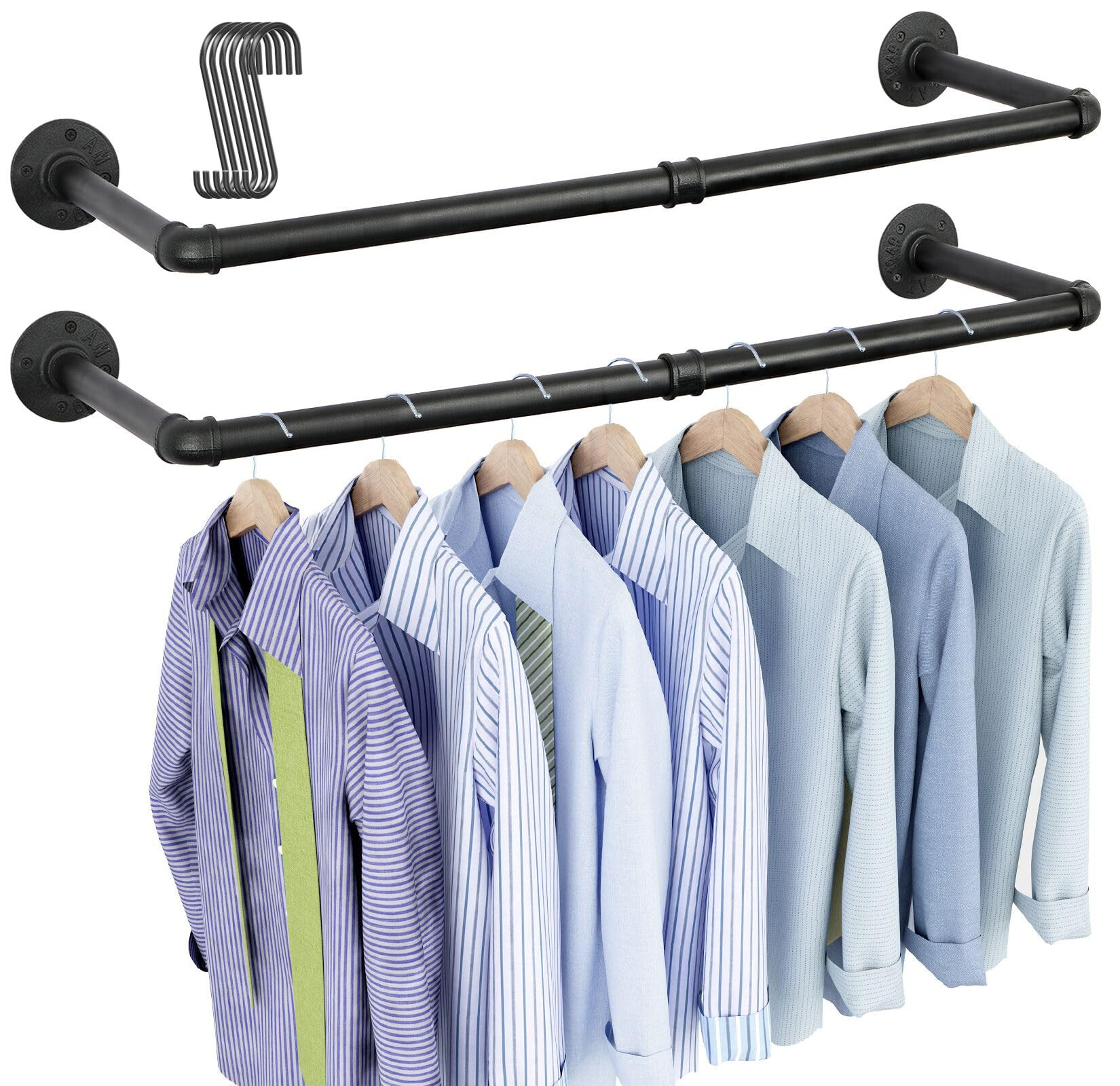 OROPY Industrial Pipe Clothes Rack Wall Mounted Set of 2, 38.4 inches Heavy Duty Iron Pipe Clothi... | Amazon (US)