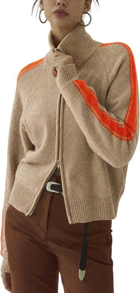 Qiaomai Womens Cardigan Sweaters Zip Up Long Sleeve Knit Sweater Jacket Open Front Outerwear Coat... | Amazon (US)